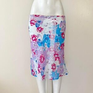 Floral Y2K Midi Skirt in Purple and Blue